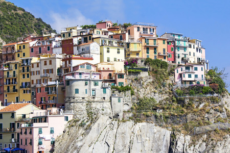 Manorola is one of five famous colorful villages of Cinque Terre in Italy の写真素材