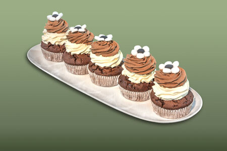 Sweet bran muffins on a plate and green backgroundの写真素材