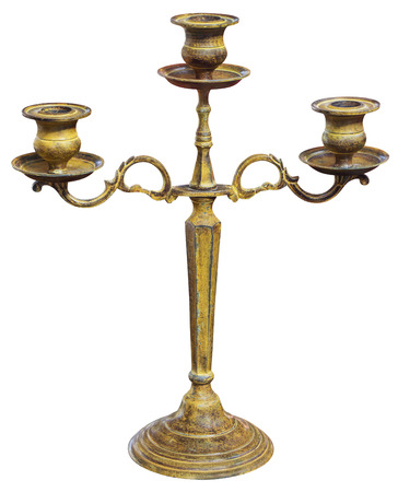 Old golden candlestick isolated on white background with Clipping Pathの写真素材