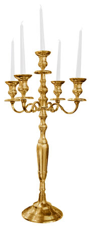 Old golden candlestick isolated on white backgroundの写真素材