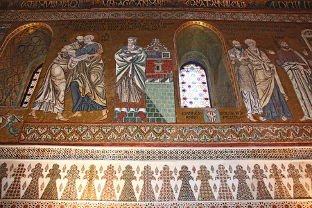 Detail Interior of the famous Cappella Palatina in the Palazzo Reale in Palermo in Sicily, Italyのeditorial素材
