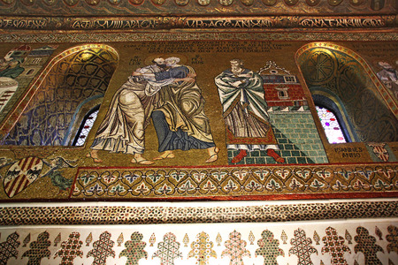 Detail Interior of the famous Cappella Palatina in the Palazzo Reale in Palermo in Sicily, Italyのeditorial素材