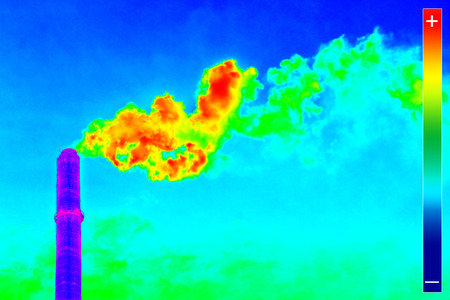 Infrared thermography image showing the heat emission at the Chimney of energy stationの写真素材
