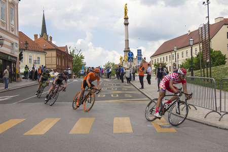 Zagreb, Croatia - April 26, 2015: The final stage of cycling race Tour of Croatia in downtown Zagreb.のeditorial素材