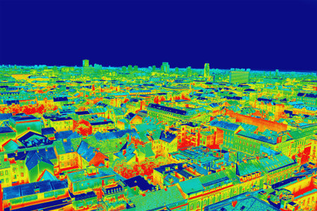Infrared thermovision image panorama of Zagreb, showing difference temperatureの写真素材