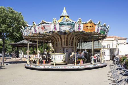 Old wooden vintage carousel in Arles, Franceの写真素材