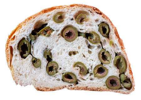 Bread with green olives, isolated on white background with Clipping Pathの写真素材