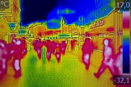 Infrared Thermal image people walking the city streetsの写真素材