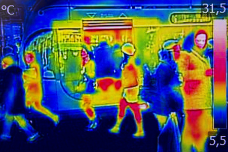 Infrared Thermal image people at the city railway stationの写真素材