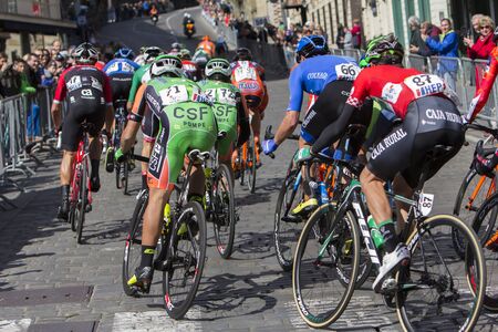 ZAGREB, CROATIA - APRIL 23, 2017: Bikers racing  during 6th stage race in Tour of Croatia, international cycling race run along Adriatic coast and inland.のeditorial素材
