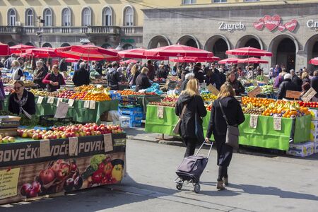 ZAGREB/CROATIA-MARCH 14: Dolac Marketplace in Zagreb. It is the largest and most famous market in the very center of the city, on March 14, 2017 in Zagreb, Croatia.のeditorial素材