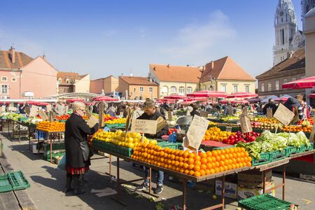 ZAGREB/CROATIA-MARCH 14: Dolac Marketplace in Zagreb. It is the largest and most famous market in the very center of the city, on March 14, 2017 in Zagreb, Croatia.のeditorial素材