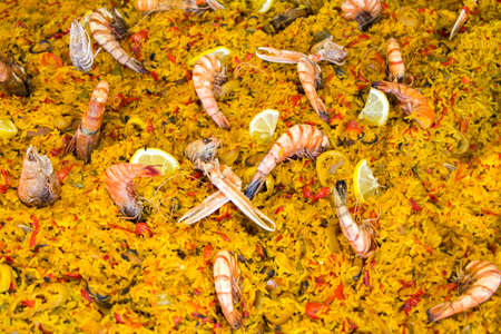 Seafood paella sold at street market standの写真素材