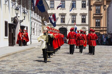 ZAGREB, CROATIA - JUNE 03, 2017: Shift of the Guards Ceremony On the St. Mark's Square on June 03, 2017 in Zagreb.のeditorial素材