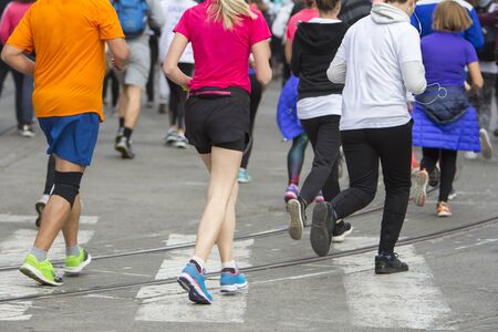 Marathon running race on the city roadの写真素材