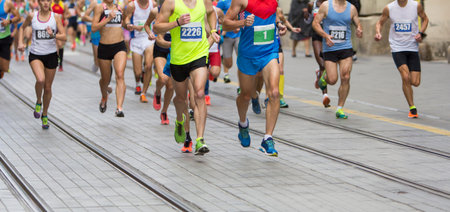 Marathon running race on the city road