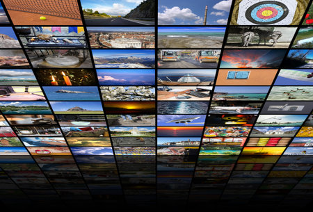 Big multimedia video and image wall of the TV screen
