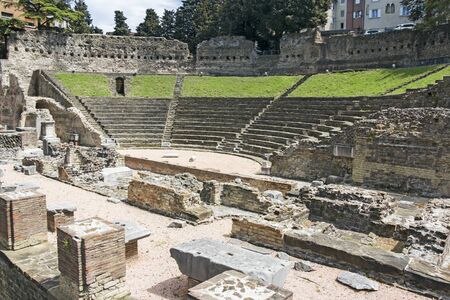 Ruins of ancient Roman amphitheater in Trieste, Italyの写真素材