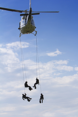 Special forces in helicopter with blue sky on background
のeditorial素材