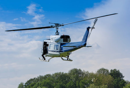 Special forces in helicopter in a low flight