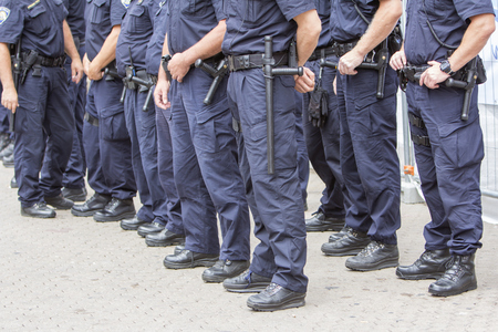 Intervention police station on the city street monitors the security of citizensの写真素材