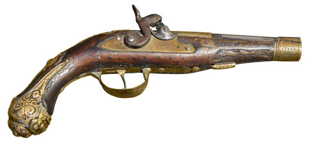 Old vintage firelock gun isolated on white backgroundの写真素材