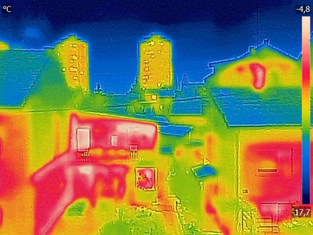 Detecting Heat Loss Outside building Using Infrared Thermal Cameraの写真素材