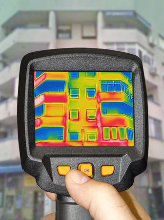 Detecting Heat Loss Outside building Using Infrared Thermal Cameraの写真素材