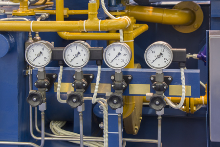 System's cooper pipes with Four manometers with valvesの写真素材