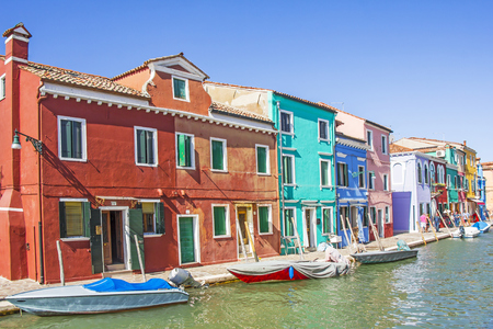 Houses with Colorful facade in Burano, Venice, Italyの写真素材
