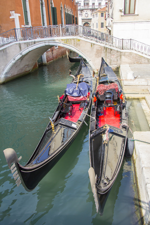 Views of beautiful buildings, gondolas, bridges and canals in Veniceの写真素材