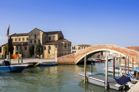 View of a canal at the Islands of Murano in Veniceの写真素材