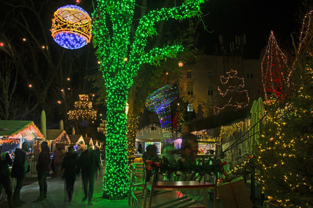 Advent in Zagreb - Night view from the Strossmayer Promenade at the time of Advent - Christmas and New Year's Eve in Zagreb, Croatiaの写真素材