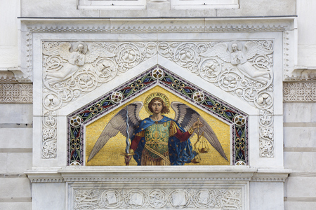 Mosaic on the facade of San Spiridione Orthodox Church in Trieste, Italyの写真素材