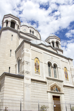 Mosaic on the facade of San Spiridione Orthodox Church in Trieste, Italyの写真素材