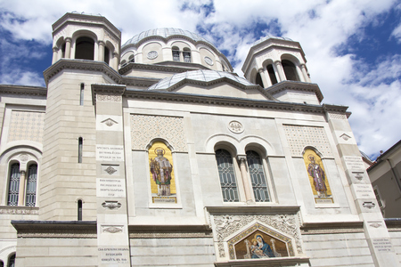 Mosaic on the facade of San Spiridione Orthodox Church in Trieste, Italyの写真素材