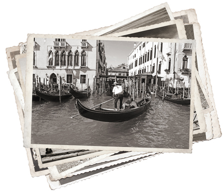Stack of old vintage photos in Venice Italyの写真素材