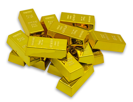 Bunch of golden bars as a Financial concepts on white backgroundの写真素材