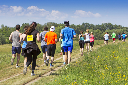 A lot of people on Marathon running in natureの写真素材