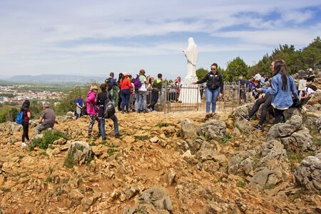 MEDJUGORJE, BOSNIA AND HERZEGOVINA - APRIL 21: Apparition hill Podbrdo of the Virgin Mary on April 21, 2019 in Medjugorje, Bosnia and Herzegovina.のeditorial素材