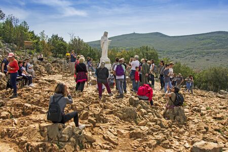 MEDJUGORJE, BOSNIA AND HERZEGOVINA - APRIL 21: Apparition hill Podbrdo of the Virgin Mary on April 21, 2019 in Medjugorje, Bosnia and Herzegovina.のeditorial素材