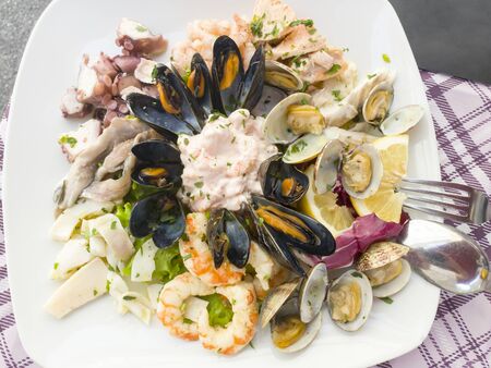Seafood shells mussels as a cold appetizerの写真素材