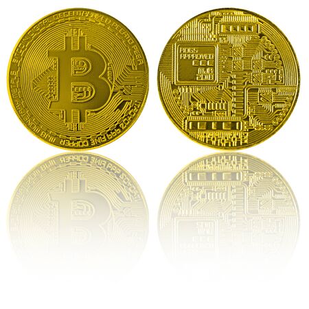 Digital currency Bitcoin isolated on a white backgroundの写真素材