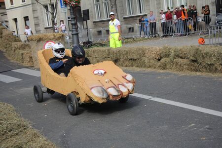 Zagreb, Croatia - September 14, 2019: Zagreb Red Bull Soapboax Race, funny free outdoor eventのeditorial素材