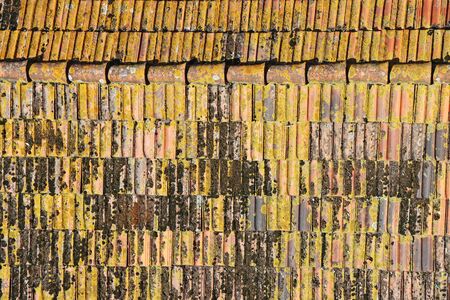 Background of a roof with old roof tilesの写真素材