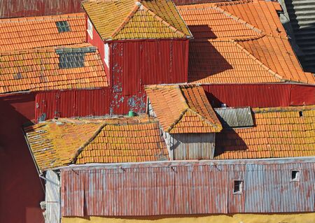 Background of a roof with old roof tilesの写真素材