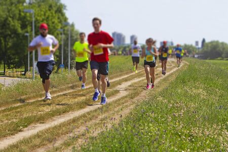 Outdoor cross-country running blurred motionの写真素材