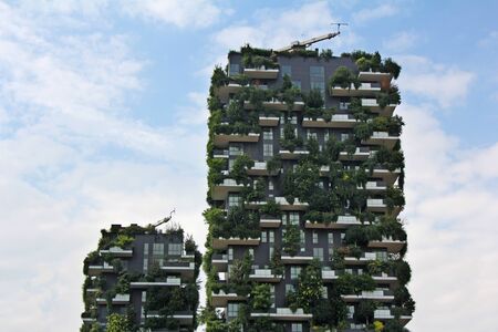 Milan, Italy - June 27, 2017: Residential buildings Bosco Verticale. Vertical Forest residential towers in the business district of Milan, Italyのeditorial素材