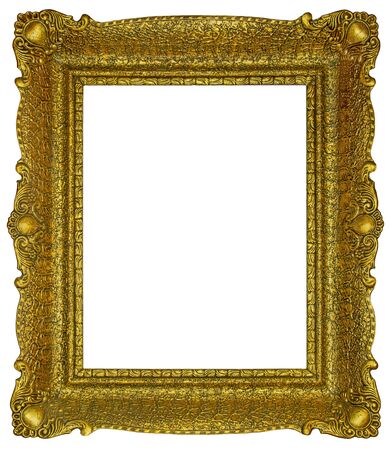 Old wooden gilded rectangle Frame Isolated on white backgroundの写真素材
