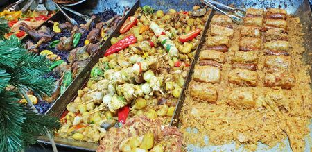 Traditional Hungarian food festival on street market in Budapest. の写真素材